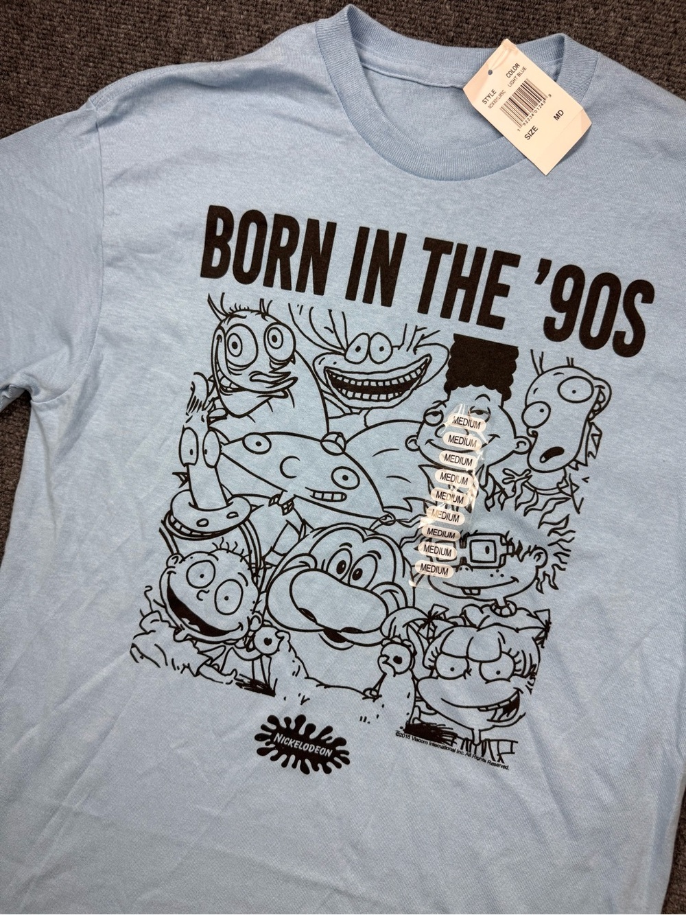 New Nickelodeon Born In The 90s Blue T- Shirt Adult Medium Rugrats Hey Arnold